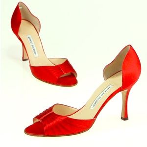 Manolo Blahnik Red Satin Sedaraby D’Orsay Sandals
